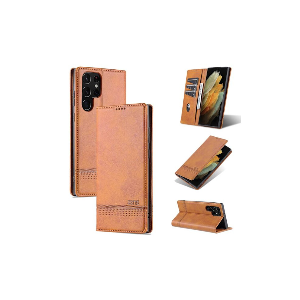 Compatible With Samsung Galaxy S22 Ultra - Azns Wallet Case Brown 9027700430563