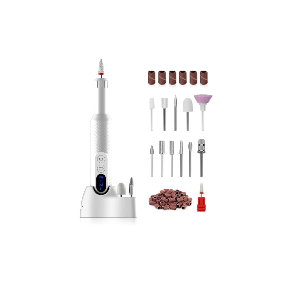 Electric Nail File Cordless Acrylic Nail Kit with Ceramic Nail Bits, Sanding Belt, Portable Rechargeable E-File Set for Acrylic Gel Nails, Manicure