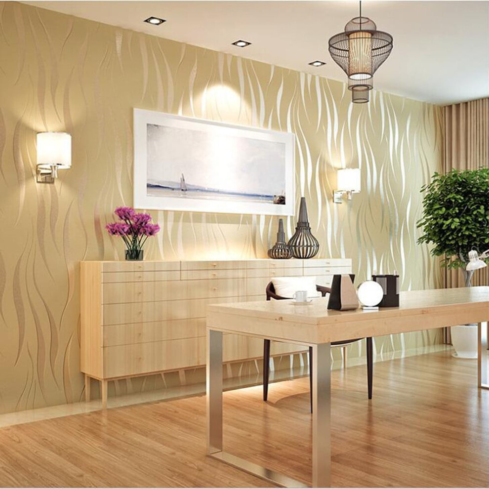 Yifudd 3D Non-Woven Stripe Embossed Wallpaper Rolls Living Room Decor 10M 9027700431225