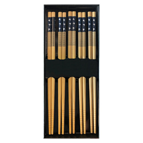 10x Bamboo Chopsticks - Blue/White Black