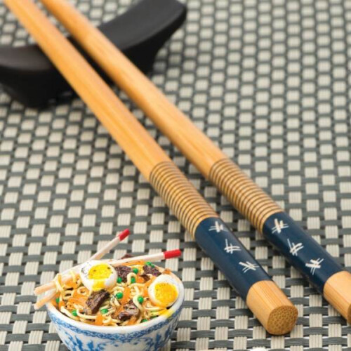 10x Bamboo Chopsticks - Blue/White Black 1