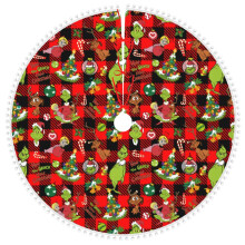 The Grinch World Travel Christmas Tree Skirt with Pom Trim,Holiday Christmas New Years Party Decorations 36