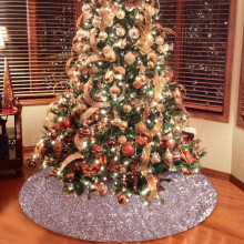 Rose Gold Christmas Tree Skirt, 30 Inch Sequin Double Layers Tree Mat for Party Decorations