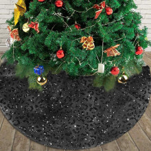 Christmas Tree Skirt, 36" Cute Black Cheetah Leopard Skin Print Pattern For Christmas Decorations&Ornaments