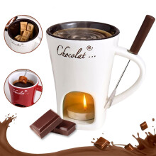 Chocolate Fondue Set with Mugs and Forks, Romantic Fondue Cups for Couples, White