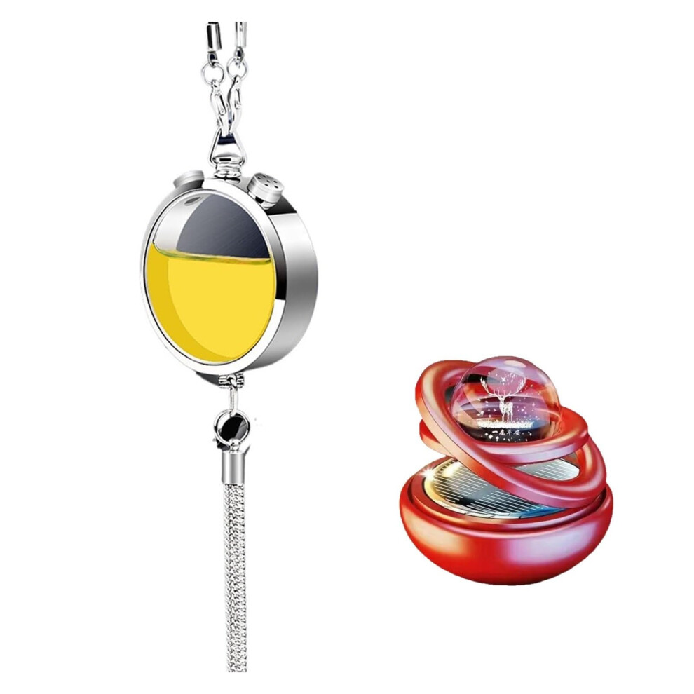 Solar Powe Rotating Car Air Freshener Double Ring Aroma Diffuser Aluminum Alloy Red 9455672655477