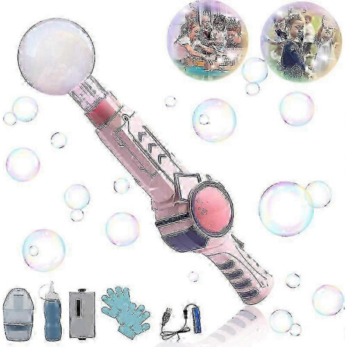 (Pink) Elastic Smog Bubble Machine, Automatic Magic Smoke Bubble Blower Machine