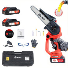 Cordless Mini Chainsaw 8 Inch with 221V Batteries, 800W Motor, Safety Lock for Tree Trimming