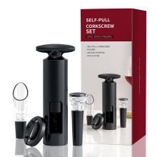Wine Corkscrew and Opener Set with Foil Cutter, Vacuum Stopper, Pourer, Ergonomic Grip, 4in1 Gift