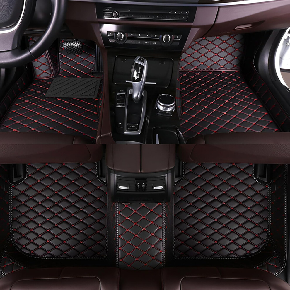 Floor Mats For Dodge Charger 20172022, Custom Fit Leather Liners, Allweather, Antislip, Black/Red 9070919715013