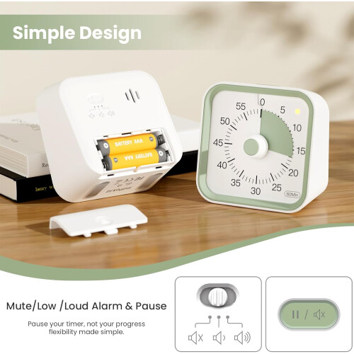 Visual Timer for Kids with Pause Button, 60 Minute Color Countdown for Classroom, Study and Cooking (White) 2