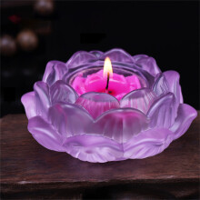 7 Colors Crystal Glass Lotu Flower Candle Tea Light Holder Buddhist Candlestick