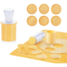 Non-Stick Cookie Stamp & Cutter,Silicone Cookie Stamps Set for Baking - Geo Geometric Figure Cookie Stamps with Handle and 6 Silicone Stamps (Yellow)