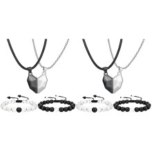 2 Sets Couples Heart Magnetic Pendant Necklace Heart Pendant with Bracelets
