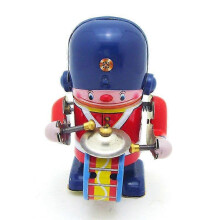 (MS407-3) Drumming Robot Wind Up Walking Robot Retro Style Toy Figures Clockwork Walking Toy Nostalgic Iron Metal