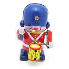 (MS407-2) Drumming Robot Wind Up Walking Robot Retro Style Toy Figures Clockwork Walking Toy Nostalgic Iron Metal