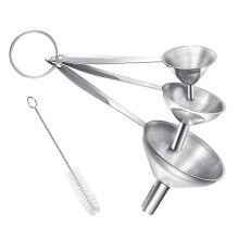 Stainless Steel Kitchen Funnel Set 3 Pcs with Long Handle for Oil and Liquid, Includes Cleaning Brush