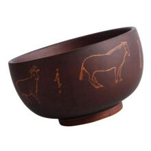 Hand Carved Wooden Salad Bowl with Smooth Edge, Rustic Serving Bowl for Kitchen and Dining