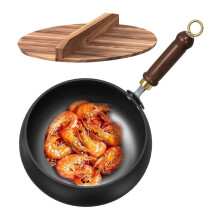 Chinese Wok Pan Handmade Iron with Wooden Handle, Large Belly Non Stick for Stir Fry and Stew