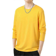 (L,Yellow)Daily wear t-shirt for men, O-neck long sleeve top for autumn fashion