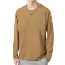 (2XL,Khaki)Daily wear t-shirt for men, O-neck long sleeve top for autumn fashion