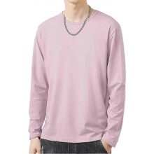 (2XL,Pink)Daily wear t-shirt for men, O-neck long sleeve top for autumn fashion