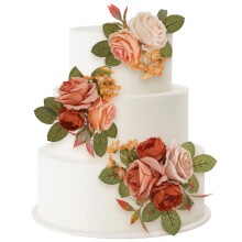 Artificial Cake Flowers Set of Three Orange Roses Wedding Cake Toppers Realistic Decoration