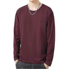 (5XL,Wine Red)Daily wear t-shirt for men, O-neck long sleeve top for autumn fashion