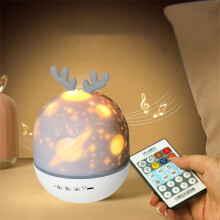 Kids Star Projector Night Light with 360 Rotation, 6 Patterns, 8 Songs and Remote Control Deer Design