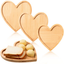 3 Pcs Heart Shaped Bamboo Charcuterie Board Set Romantic Wooden Serving Trays for Valentines