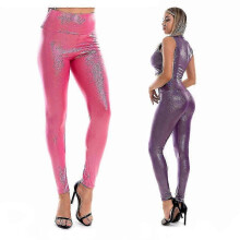 (M,Rose red)Sexy Womens Faux Leather High Waisted Leggings