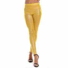 (M,Yellow)Sexy Womens Faux Leather High Waisted Leggings