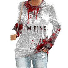 (L,COLOR 2)I'm Fine Bloody T-shirt Shirt Bloodstained Shirt Blood Splatter Shirt Halloween Costume