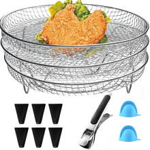 8 Inch Stackable Air Fryer Rack Stainless Steel Fits 4.2QT5.8QT MultiLayer Cooking 3 Pack