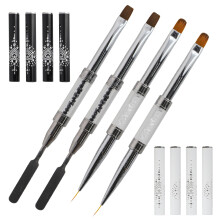 4 Pcs Dual End Gel Nail Brush Set for Precision Nail Art and Builder Gel with White Handles