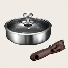 Non Stick Stainless Steel Frying Pan with Lid, Detachable Handle, All Stovetops, Oven Safe