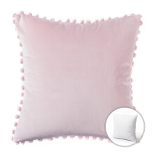 Phantoscope Velvet Series Pom Pom Square Decorative Throw Pillow, 18" x 18", Light Pink, 1 Pack