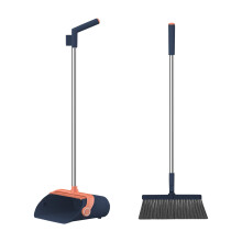 Upgrade Broom and Dustpan Set with Teeth, Long Handle, Indoor Outdoor Use for Garage Kitchen Room Office Lobby