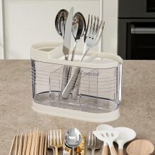 Transparent Kitchen Cutlery Organiser, 8x5.5x3.5in Chopstick Holder with Drainable Compartment, White