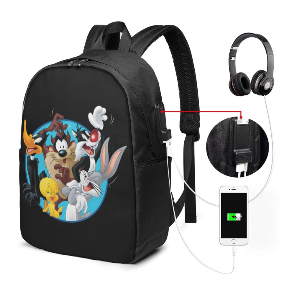Looney Tunes 17" Laptop Backpack, Water Resistant Anti-Theft Bag With Usb Charging Port, Compatible With Macbook Pro, Ideal For Work, College, Travel 9027700443891