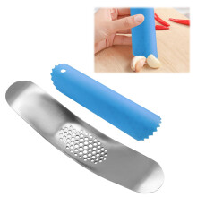 Garlic Press and Peeler Set Stainless Steel Mincer with Silicone Tube Easy Peel Dishwasher Safe