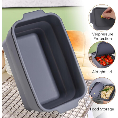 Silicone Bread Loaf Pan with Lid, Foldable Nonstick Baking Mold for Bread, Cakes, and More 2