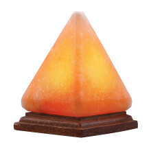 USB Himalayan Salt Lamp Pyramid Shape with ColorChanging LED and Wood Base for Bedroom and Office