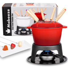 Red Enameled Cast Iron Fondue Pot Set 1.6 Qt for Cheese Chocolate Meat with 6 Forks