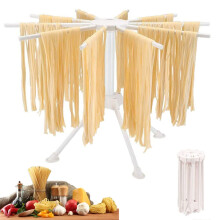 Collapsible Pasta Drying Rack with 10 Arms and AntiSlip Feet for Homemade Noodles White