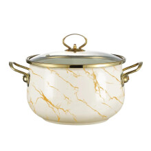 Enamel Soup Pot with Lid, Nonstick Saucepan for All Stovetops, Vintage Floral Design, 18cm Black