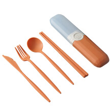 4 Pcs Dinnerware Set with Storage Box - Food Grade, High Temp Resistant, Solid Color, Smooth, No Deformation, Portable Fork Chopstick Spoon Cutter