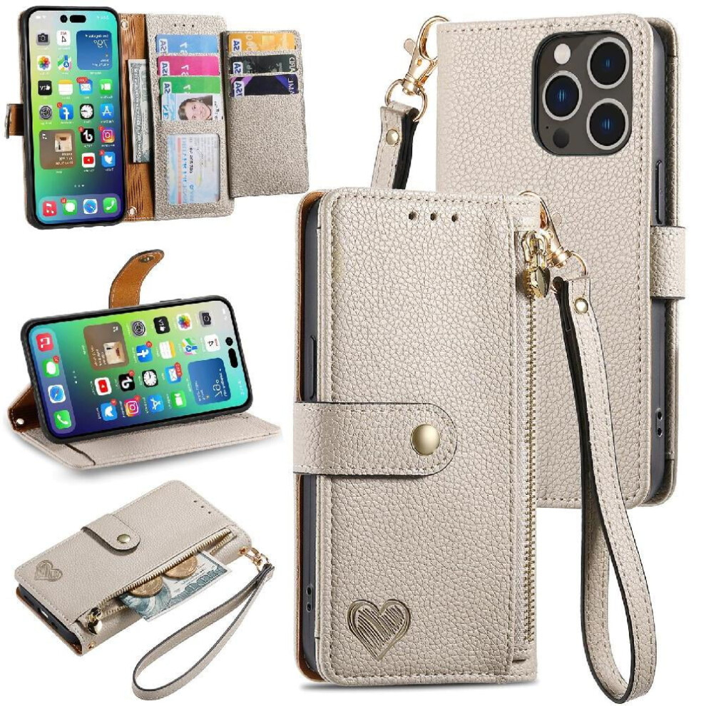 Case For Compatible With Iphone 14 Pro Leather Case Lanyard Wallet Zipper Love 9377112452487