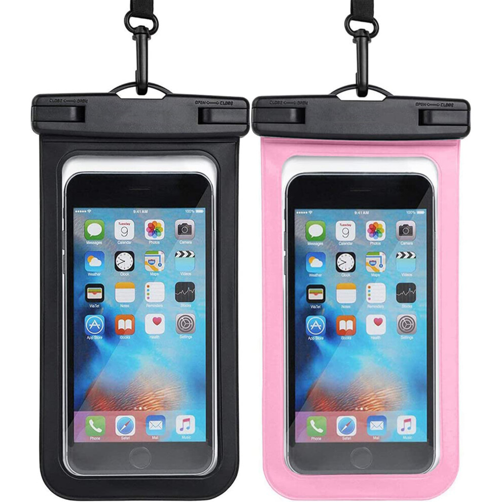 Universal Ipx8 Waterproof Phone Pouch Case Compatible With Iphone 15/14/13 Pro Max, Samsung Galaxy, Up To 8.3" - Dark 2-Pack Black 9377112452395