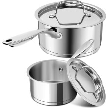 Stainless Steel Saucepan Set with Stainless Lids, Tri-Ply Bottom Sauce Pan with Lid, Sauce Pot Set, Nonstick Saucepan, Dishwasher Safe Cookware